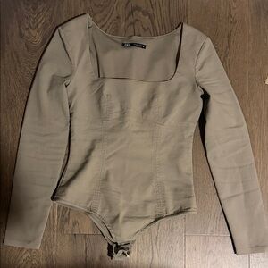 Zara Beige Long Sleeve Bodysuit